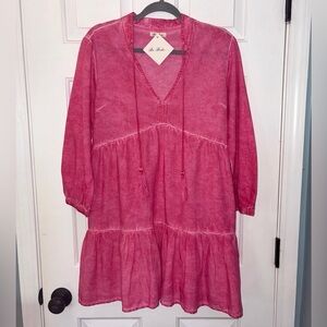 NWT Be Boho Pink Tiered Mini Long Sleeve Tunic Dress